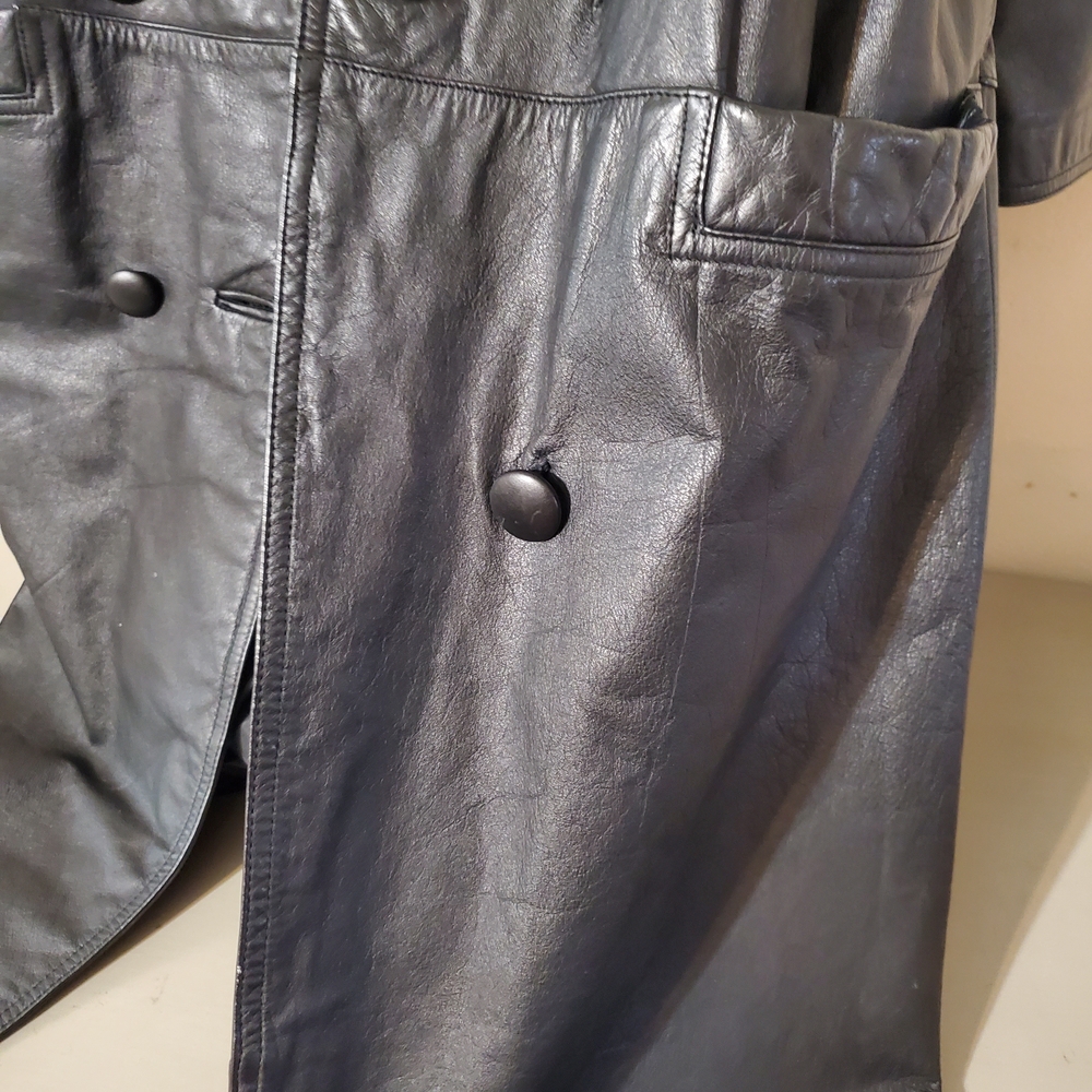 Y2k International Leather Collection Black Leather Trench Coat Size Small Petite - Picture 7 of 14